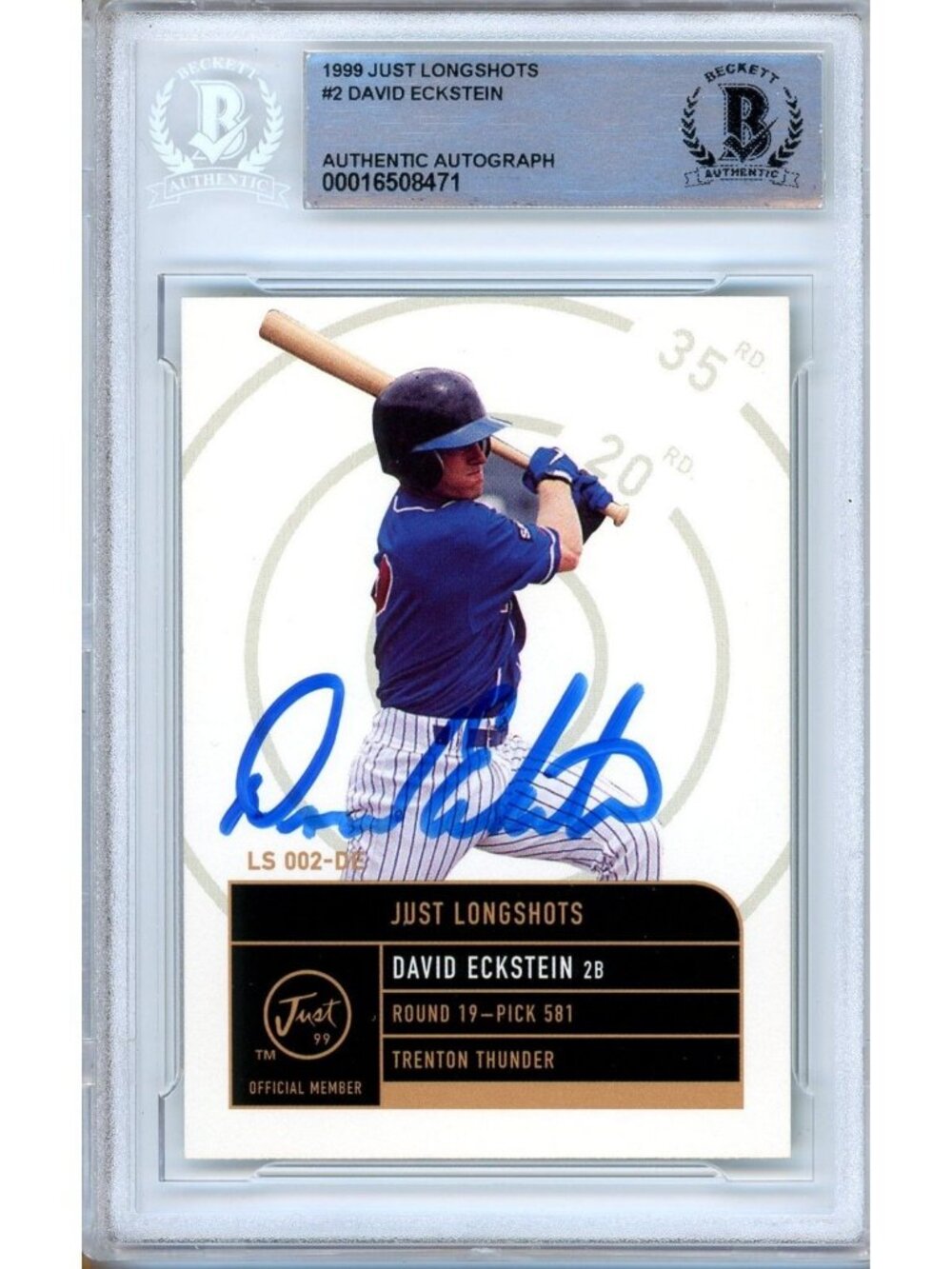 David Eckstein Signed 1999 Just Longshots #2 Beckett BAS Slabbed Auto Card